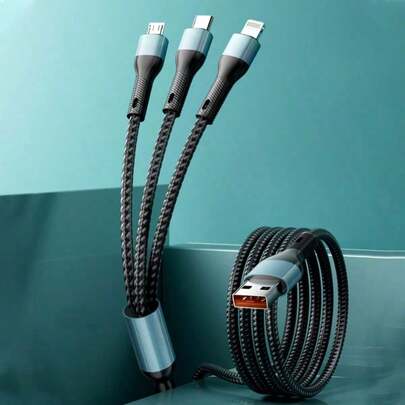 BinBoom 三合一多功能充电线，多USB接口快充线，支持IP/Micro USB/Type-C接口，适用于智能手机、平板电脑等设备