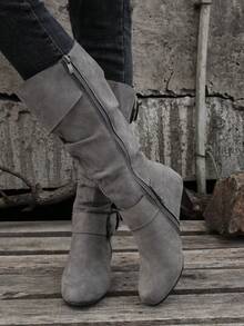 2025 2024 秋冬新款时尚百搭刺绣靴、切尔西靴、及膝靴 - 灰色 - 查看 6