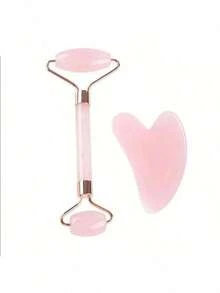 1pc Guasha Facial Massage Tool Set – Pink Roller & Scraping Board For Beauty Lifting, Meridian & Body Care - Hồng - Xem 7