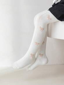 1 pieza Medias para niñas, dulce blanco con múltiples lazos, mallas transpirables y ligeras, cómodas y de moda para uso casual, deportivo, a juego con vestidos de princesa, adecuadas para uso diario, vacaciones, vuelta al colegio, viajes