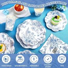 250 Pcs Blue Floral Disposable Plates And Napkins Blue And White Floral Paper Tableware Set For 50 Guests Paper Plates Napkins Cups For Wedding Bridal Shower Party Supplies - 藍色 - 查看 3