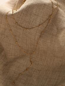 1 pieza Collar largo de doble capa de acero inoxidable con colgante en forma de Y, collar de cadena doble con colgante de bola redonda para uso diario de las mujeres