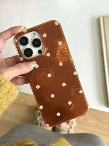 1 carcasă de telefon cu bază maro, model cu buline albe, elegantă și la modă, din TPU, personalizată, rezistentă la șocuri, potrivită pentru iPhone 17/ 17 Pro Max/ 16 Pro Max/ 15 Pro/ 14/ 13/12/11, cadou ideal pentru familie, prieteni și cei dragi