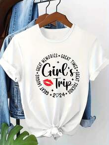 [2025 nueva llegada] camiseta de manga corta para mujeres de verano patrón de moda diseño impreso sensación de estilo casual cuello redondo pullover camiseta para mujeres top versátil - Blanco - Ver 2