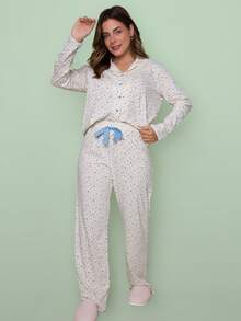 American Long Cotton Pajamas Small Hearts - White - View 2