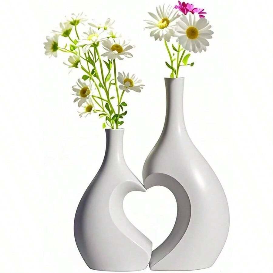Heart - Shaped Black White Ceramic Vase Set Of 2 U2013 Matte, Watertight Decorative Vases Or Dried Flowers, Home, Table Centerpiece, Wedding, Dining Room, Office