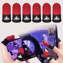 4/6 Nuevas mangas para dedos de juego con logo rojo y negro con caja de almacenamiento - Mangas protectoras para pulgares de fibra de carbono para juegos, guantes táctiles, diseño transpirable, mangas conductivas a prueba de sudor para dedos de juego, comodidad de 24 horas, mejoran el control y la precisión del jugador, adecuadas para mangas de dedos de juego móvil