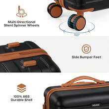 Hardshell Luggage Sets 3 Piece, 20"/24"/28" ABS Carry On Suitcase With Spinner Wheels And TSA Lock (Black) - Black - View 4