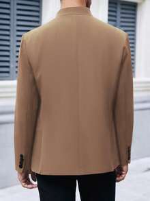 Mens Casual Suit Blazer Jackets Stand Mandarin Collar Lightweight Lined Sport Coats Business Coats - 駝色 - 查看 3