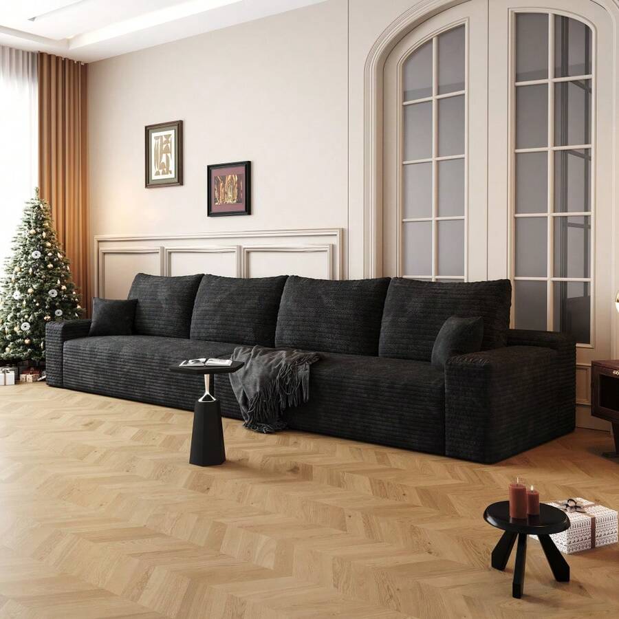 Guangchao 140" Cloud Sectional Couch,Modern Modular Sofa With Deep Seat, Upholstered Couches For Living Room Bedroom,No Assembly Required,Grey(Plush Corduroy Fabric) - 4座(黑色) - 查看 1