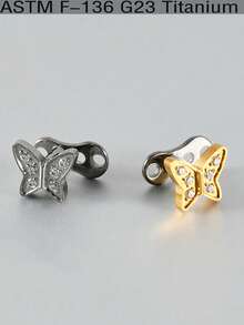 1PC Lmplant Titanium Dermal Anchor Cubic Zirconia Dermal Anchor Tops And Base Dainty Cross/Daisy Flower/Butterfly Crystal Microdermals Body Piercings Studs Punk Personalized Jewelry Gifts For Women Hypoallergenic - Titanium - View 6