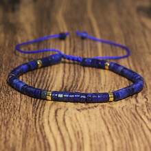 1 pieza Pulsera ajustable con cuentas y espaciador de oro de 4*2 de lapislázuli natural de estilo bohemio, adecuada para uso diario en todas las estaciones. Sirve como un regalo ideal que se cree que trae buena suerte y prosperidad. Además, es un elemento de moda imprescindible para la fotografía al aire libre.