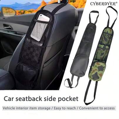 Car Seat Side Organizer With Zipper Pocket | Elastic Strap Auto Storage Holder For Phone/Wallet/Snacks | 600D Oxford Fabric Mesh Net For Car SUV Truck Interior Accessories