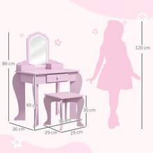 ZONEKIZ Kids Dressing Table, Kids Vanity Table, Girls Dressing Table With Mirror, Stool, Drawer, Storage Boxes, Cloud Design, For Ages 3-6 Years - Pink - Pink - View 5