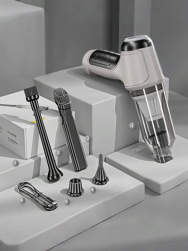 Kompakter handgehaltener 3-in-1 Autostaubsauger (Sieben-Teiliges Set), leistungsstark, kabelgebunden für einfache Staub- und Tierhaarentfernung, mit starker Saugkraft, tragbarer kompakter kabelloser Handstaubsauger geeignet für Trocken- und Nasssaugen, inklusive Zubehörset - Leiser Betrieb