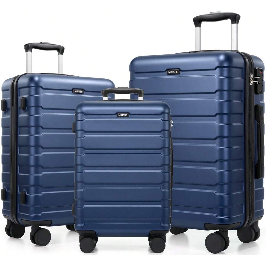 Hardshell Luggage Sets 3 Piece, 20"/24"/28" ABS Carry On Suitcase With Spinner Wheels And TSA Lock (Black) - 藍色 - 查看 1