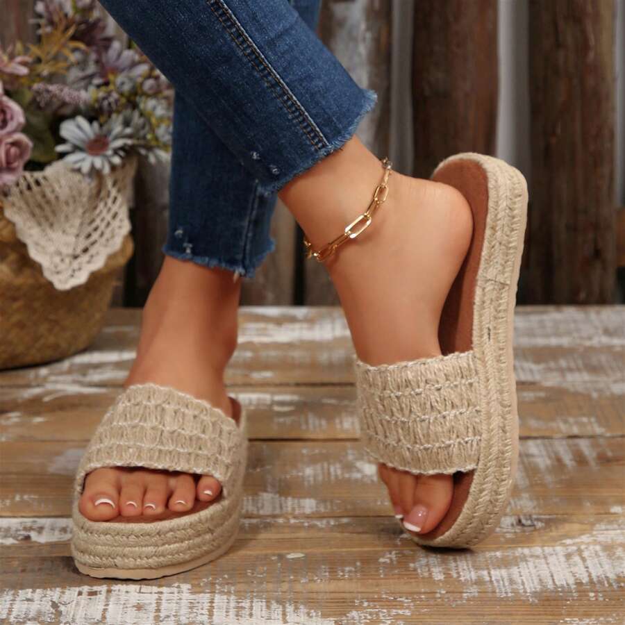 Sandals For Women Lightweight Bohemia Wedge Slide Beach Summer Casual - 芥末黃 - 查看 1