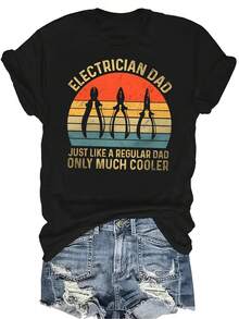 Camiseta de Electricista Papá Unisex de Verano, Casual, Transpirable, de Personalidad, Cuello Redondo, Manga Corta, Ropa de Calle Versátil, Adecuada para Adolescentes y Adultos - Negro - Ver 1