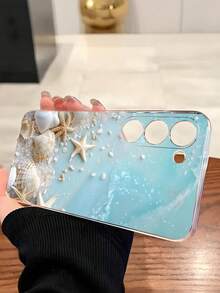 1pc Blue Ocean Pearl Shell Starfish Seashell Transparent Soft Phone Case Compatible With Samsung Galaxy A04e/12/A13/A14/A34/A50/A52/A53/A54/S21/S22/S23/S24/S25/S25Ultra