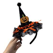 节日女巫帽发箍，蕾丝边头饰，趣味发夹头饰