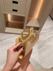 Moonlit Eve Bag - Women's Fashion Sequin Leather Clutch, Luxury Sparkling Crystal Evening Handbag, Suitable For Parties, Galas, Birthday Celebrations, Weddings - Gold - View 8