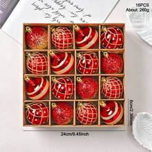 16 قطعة زينة كرات عيد الميلاد لشجرة عيد الميلاد، كرات زينة لا تنكسر معلقة على شجرة عيد الميلاد، كرات بلاستيكية بالجملة لزينة شجرة العطلات، مع سلسلة معلقة، مناسبة لشجرة عيد الميلاد وحفلات عيد الميلاد وديكور المنزل، (أحمر - ذهبي وردي - أبيض)