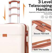YSTYLE LONG VACATION 5-Piece Travel Luggage Set With ABS+PC Hard Shell Carry-On Suitcase, Spinner Wheels And YKK Zipper With TSA Lock - White Brown - View 4