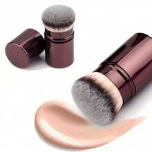 [Soft Kabuki Brush] 1pc Professional Kabuki Foundation Brush | Soft Synthetic Bristles, Retractable Round Head For Blush & Powder Application, Dark Brown ABS Handle, Perfect For Liquid Makeup At Home Or On-The-Go - màu đen - Xem 4
