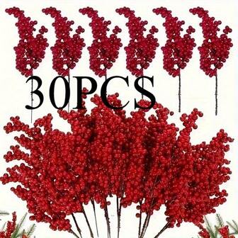 10/20/30 piezas Ramas artificiales de bayas rojas de Lovecraft, 21,84 cm Rociadores de frutas falsas de microfibra premium para manualidades DIY, árbol de Navidad, boda, decoración del hogar, festividades de Año Nuevo - Decoraciones navideñas sin necesidad de electricidad para la decoración de la habitación