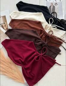 Women's Stylish Asymmetrical Elegant Mule Lame Blouse - 鏽棕色 - 查看 2