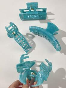 4 pezzi Fermagli per capelli quadrati in materiale ABS, stile boho dolce, colore azzurro cielo, con fiori e fiocchi, adatti per spiaggia, autunno, moda, accessori per capelli eleganti, per vacanze e outfit invernali da donna - Multicolore - Visualizzare 5