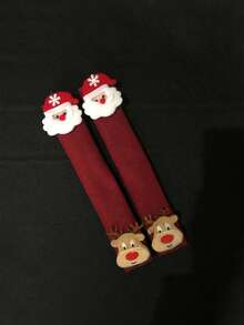 1pc Christmas Decoration, Linen Fridge Handle Cover & Microwave Oven Handle Cover With Cartoon Santa Claus Design