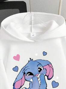 Tween Girl Cartoon Print Warm Sweatshirt - White - View 3