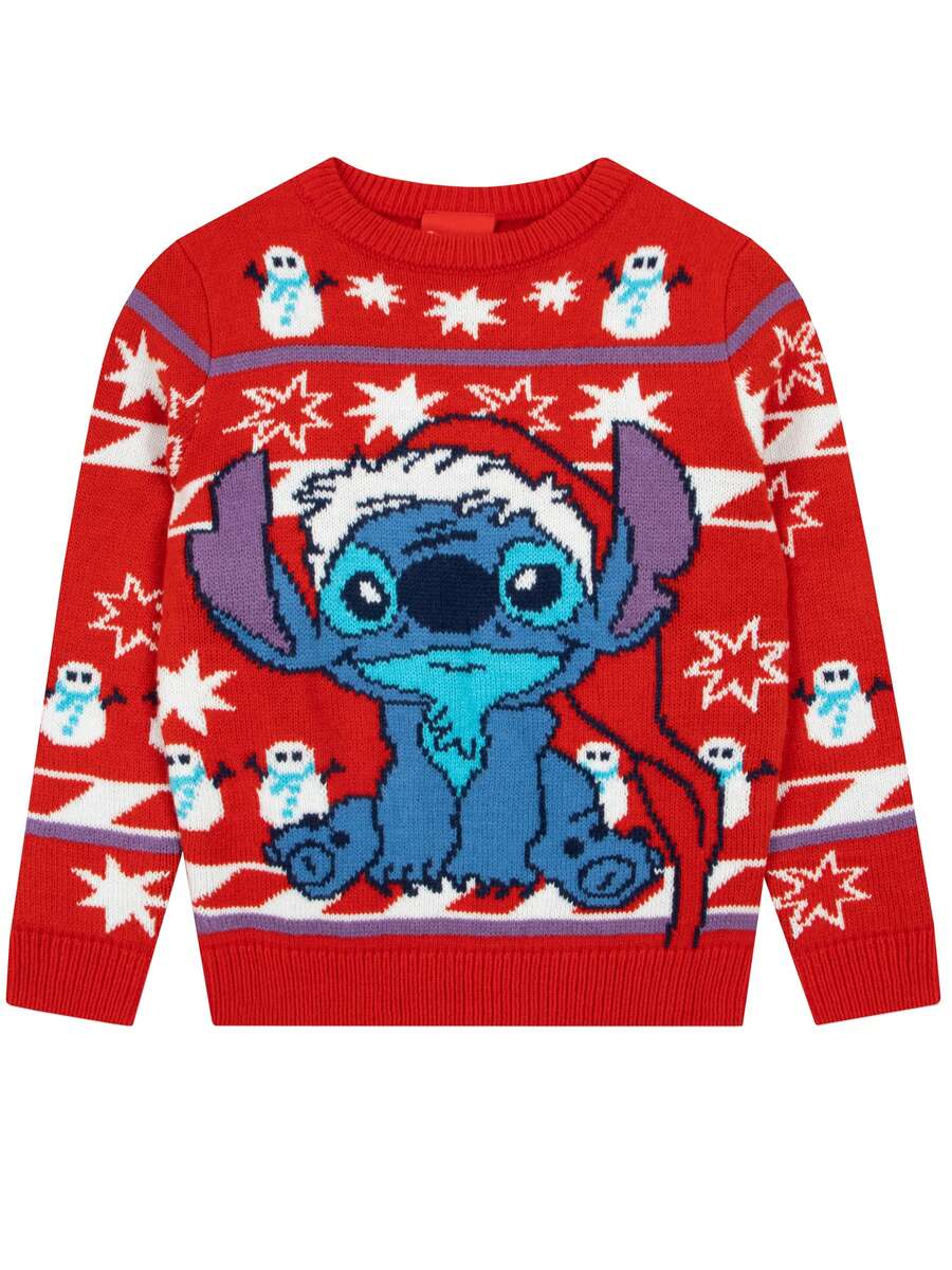 Disney Lilo & Stitch Jumper | Girls Lilo And Stitch Christmas Jumper | Xmas Jumper For Girls | Kids Christmas Sweater | Official Merchandise | Fast UK Delivery Shipping | Trusted UK Seller | Great Gift For Kids | Perfect For Birthdays And Christmas - Red - View 1