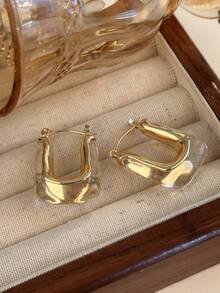 6-1 对优雅复古 U 形环状耳环，金色饰面和树脂镶嵌 - 时尚女性日常配饰，完美礼物 - 彩色 - 查看 13