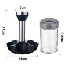 Especiero giratorio con 6 frascos de vidrio con tapa hermética | Organizador de especias moderno y práctico para cocina - Transparente - Ver 5