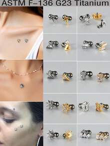 1PC Lmplant Titanium Dermal Anchor Cubic Zirconia Dermal Anchor Tops And Base Dainty Cross/Daisy Flower/Butterfly Crystal Microdermals Body Piercings Studs Punk Personalized Jewelry Gifts For Women Hypoallergenic - Titanium - View 2