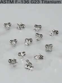 1PC Lmplant Titanium Dermal Anchor Cubic Zirconia Dermal Anchor Tops And Base Dainty Cross/Daisy Flower/Butterfly Crystal Microdermals Body Piercings Studs Punk Personalized Jewelry Gifts For Women Hypoallergenic - Titanium - View 8