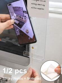 [Modern Desk Notepad] Multifunctional Desk Notepad With Side Clips And Scale, Modern Desk Accessory, Computer Screen And Phone Holder, Office Supplies - White, Notepads, Schedule Reminders - Multicolor - View 1