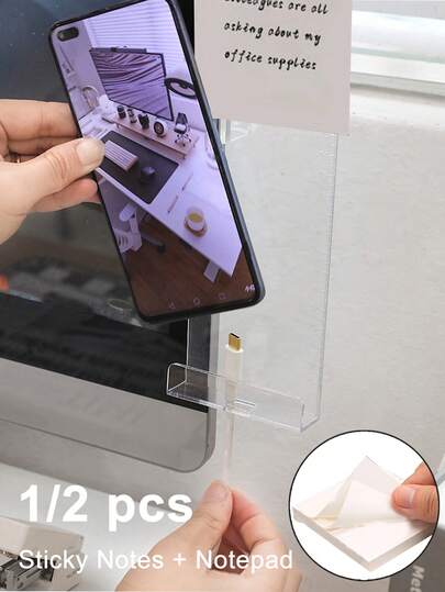 [Modern Desk Notepad] Multifunctional Desk Notepad With Side Clips And Scale, Modern Desk Accessory, Computer Screen And Phone Holder, Office Supplies - White, Notepads, Schedule Reminders