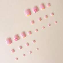 Summer Press On Toenails Yellow French Tip Fake Toe Nails Short Square Design Toenail Press On Nails For Women 3D Heart Rhinestone Press On Toenails Exquisite Acrylic Fake Toenails 24Pcs - Đầy màu sắc - Xem 3