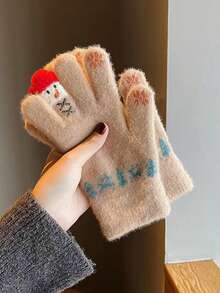 1/3件装毛绒针织圣诞手套 - 触屏可爱雪人手套 保暖学生冬季骑行毛线手套 圣诞礼物 - 彩色 - 查看 9