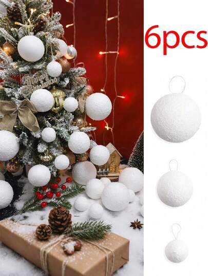 6 Pieces Of Artificial Christmas White Foam Balls, Size 4/6/8 Cm, Suitable For Indoor/Outdoor Christmas, Thanksgiving, Halloween Party Decoration - Holiday Home Decoration, Including Tree Wreaths, Garlands, Large Christmas Decorations, Christmas Tree Decorations, Traditional Christmas Decorations, Seasonal Home Decorations On Christmas Trees, Reusable Decorations Winter Room Decor Christmas Decorations Home Christmas Gifts Christmas Decor