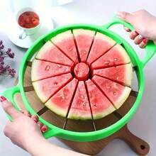 Stainless Steel Watermelon Slicer, Manual Fruit Cutter With Green Handle, Round Slicer Design, Kitchen Gadget For Home & Restaurant Use, No Power Supply Needed