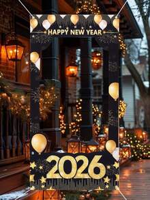 1件2026新年装饰，黑金气球拍照背景，适用于2026新年派对，2026新年快乐悬挂装饰横幅，2026新年拍照道具，新年礼物，新年庆祝用品，新年派对装饰，派对背景装饰，派对礼品 - 黑金新年 - 查看 5