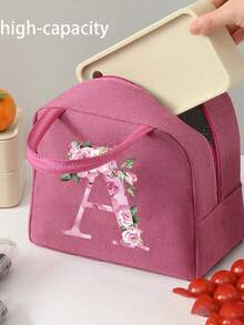 Borsa termica per il pranzo rosa, borsa frigo per bambini/adulti, borsa a tracolla, lunch box, ghiaccio, borsa termica per picnic, lunch box con motivo floreale alfabeto A-Z, borsa organizer per il pranzo in tela leggera e portatile, adatta per il ritorno a scuola, aula, università, ufficio, campeggio e picnic, forniture scolastiche, organizzazione cucina, accessori cucina, borsa per il pranzo, lunch box da donna, borsa da viaggio per il pranzo impermeabile - Multicolore - Visualizzare 4