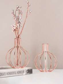 1 Bình hoa dây kim loại rèn thủ công - Hình cầu hở hình học tối giản hiện đại, Bình hoa để bàn thủ công dùng để cắm hoa, Trang trí tiệc cưới/nhà/văn phòng, Bình hoa trang trí phong cách trang trại mộc mạc dùng được cho mọi mùa - Hoa hồng vàng - Xem 10