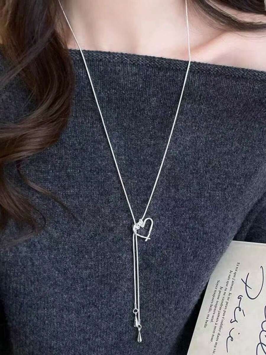 1pc Fashionable Everyday Versatile Heart Adjustable Necklace, Suitable For Women, Versatile Accessory For Personal Styling
