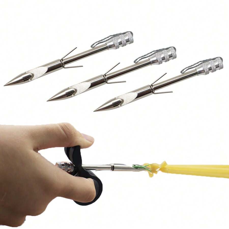 3pcs Stainless Steel Fishing Tools For Outdoor Fishing, Hunting Slingshot Equipment, Detachable Fishing Spear, Suitable For Outdoor Shooting Entertainment And Hunting Games, Ideal Gift For Outdoor Slingshot Enthusiasts - Silver - View 1