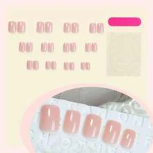 Short Press On Nails Square Fake Nails Pink False Nails With Designs Solid Color Glue On Nails Cute Acrylic Nails Glossy Full Cover Stick On Nails Reusable Artificial For Women Manicure 24Pcs - 淺粉紅色 - 查看 4